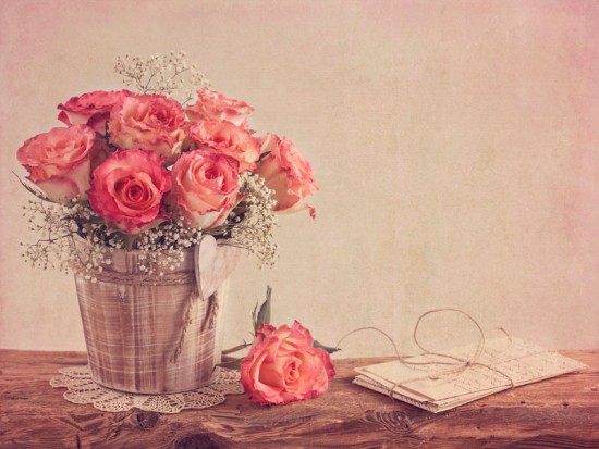 Винтажный букет розовые розы